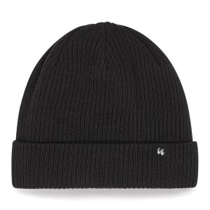 double-layer knit cuffed 100% organic cotton beanie in black