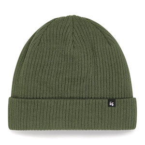 double-layer knit cuffed 100% organic cotton beanie in olive green