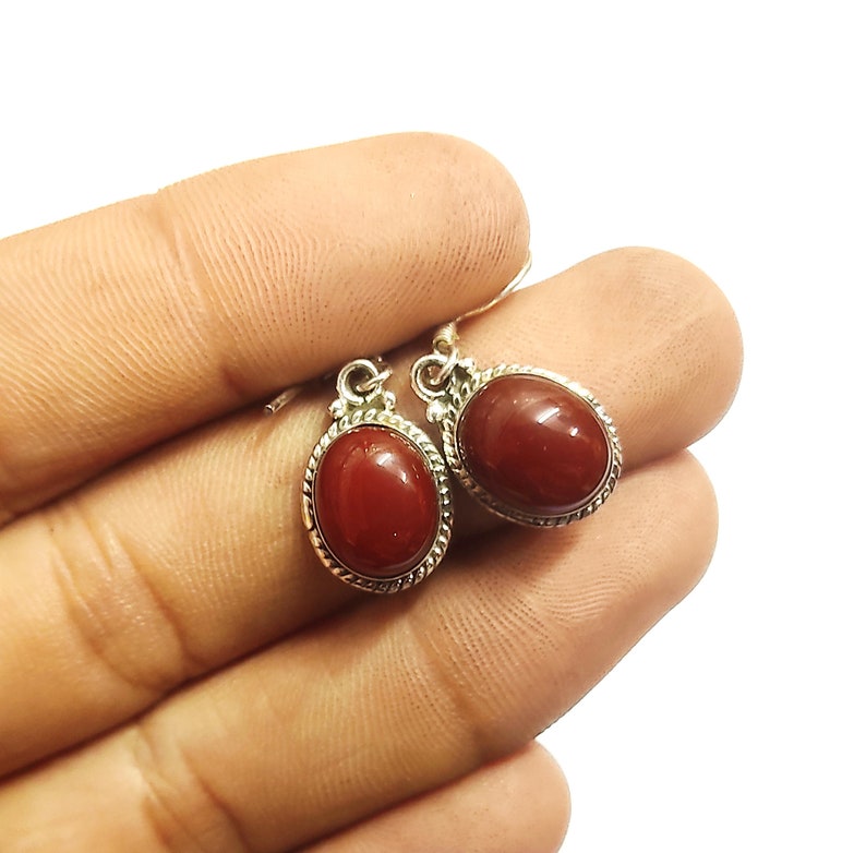 Red Onyx 925 Sterling Silver Earrings Red Onyx Silver Earrings Boho Silver Red Onyx Earrings Occasional Sterling Silver Boho Earrings