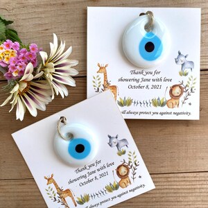 Bomboniere per baby shower per gli ospiti - Regali sfusi - Perline greche del malocchio - Bomboniere modificabili - Tag di ringraziamento giungla - Neonata - Protezione
