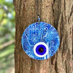 Hamsa Wall Hanging, Evil Eye Home Decoration, Glass Evil Eye Wall Decor, Nazar Boncuk, Hand of Fatima, Hamsa Decor, Protection, Ornament