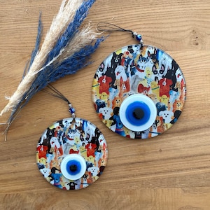 Evil Eye Wall Hanging, Evil Eye Home Decor, Dog Wall Art, Dog Lover Gift, Glass Window Hanging, Retro Decor, Nazar Boncuk, Evil Eye Ornament