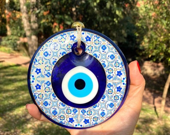 Glass Evil Eye Wall Hanging: Greek Mati Nazar Boncuk Good Luck Charm