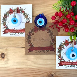 Biglietti di auguri unici, perline greche del malocchio, biglietti di auguri personalizzati, decorazioni per l'albero di Natale, regalo per la famiglia, biglietti di buon Natale, fortunati