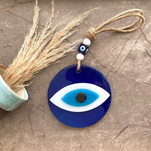 Boho Wall Decor, Blauw Glas Evil Eye Charm, All Seeing Eye, Nazar Boncuk, Griekse gunst, bescherming Amulet, Home Decoratie, Housewarming Gift