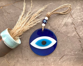 Boho Wall Decor, Blue Glass Evil Eye Charm, All Seeing Eye, Nazar Boncuk, Greek Favor, Protection Amulet, Home Decoration, Housewarming Gift