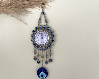 Evil Eye Wall Clock: Bohemian Home Decor, Turkish Nazar Boncuk