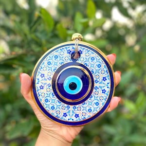 Evil Eye Wall Hanging, Blue Evil Eye Wall Art, Evil Eye Home Decor, Glass Window Hanging, Good Luck Amulet, Protection, Nazar Boncuk