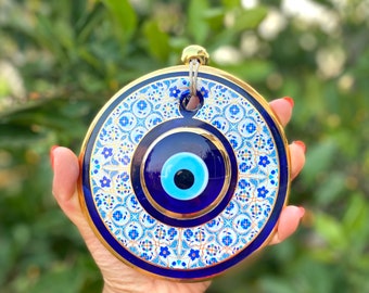 Blue Evil Eye Wall Hanging: Glass Nazar Boncuk Amulet