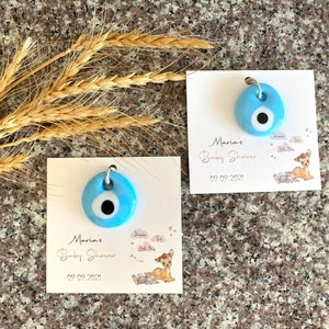 Personalisierte Babyparty-Dankeskarten - Schutz-Evil-Eye-Perlen - Neue Babybevorzugungen für Gäste in loser Schüttung - Nazar Boncuk - griechische Einladung