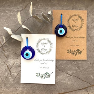 Evil Eye Hochzeitsbevorzugungen für Gäste, Bulk-Geschenke, personalisierte Dankeskarte, grüne Hochzeitseinladung, Großhandels-Evil Eye, griechische Gunst