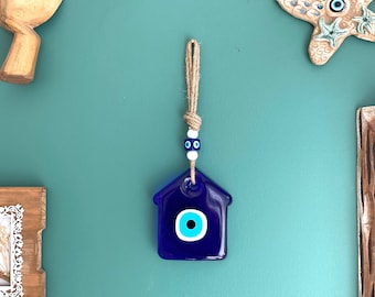 Evil Eye Wall Hanging: House-Shaped Blue Glass Nazar Charm