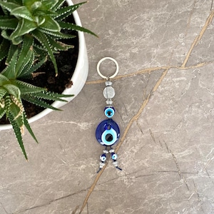 Handmade Evil Eye Keychain: Blue Glass Good Luck Charm