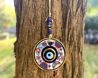Evil Eye Wall Hanging Decoration, Blue Glass Bead, Greek Wall Decor, Protection Gifts, Good Luck Charm, New Home Gift Idea, Home Decor