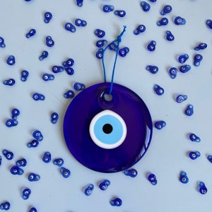 Evil Eye Home Decor, Blue Glass Evil Eye Charm, Large Evil Eye Bead, Good Luck Amulet, Boho Wall Art, Greek Evil Eye, Turkish Nazar Boncuk