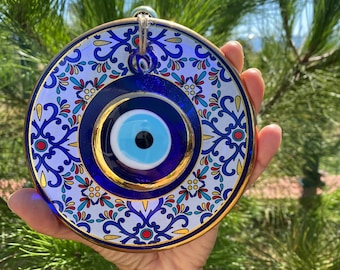 Evil Eye Wall Hanging, Evil Eye Home Decor, Blue Glass Evil Eye Wall Decor, Turkish Evil Eye, Greek Wall Art, Protection, Home Decoration