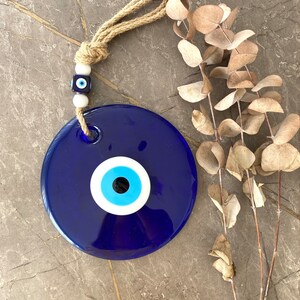 Boze oog muur hangend, blauw glas boze oog-bedel, wanddecoratie, huisbescherming, woondecoratie, Griekse boze oogkraal, cadeau-idee nieuw huis