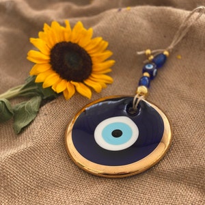 Gold Evil Eye Wall Decor: Blue Glass Greek Mati Good Luck Charm