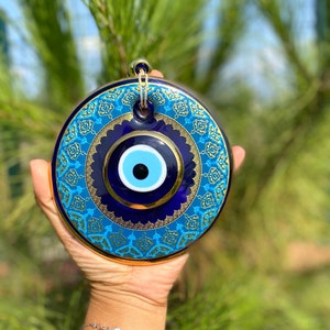 Large Evil Eye Home Decor, Evil Eye Wall Decor, Glass Evil Eye Wall Hanging, Blue Wall Art, Turkish Evil Eye, Bohemian Decorations, New Home