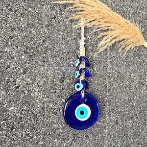 Evil Eye, Blue Glass Home Decor, Macrame Wall Hanging, Turkish Nazar Boncuk, Protection Amulet, Spirituality, Good Luck Charm, New Home Gift