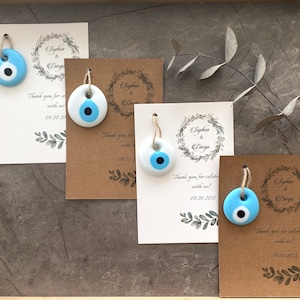 Partybedarf, botanische Einladung, Evil Eye Bead, Bulk-Geschenke für Gäste, personalisierte Dankeskarte, Evil Eye Hochzeitsbevorzugung, griechischer Charme
