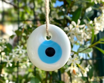 White Glass Evil Eye Wedding Favors: Rustic Protection Charms