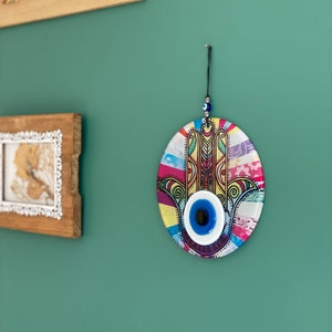 Fused Glass Evil Eye Hamsa Wall Hanging: Boho Home Decor