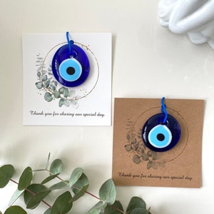 Bomboniere personalizzate per gli ospiti alla rinfusa, perle di vetro blu Evil Eye, carte regalo di nozze Boho, protezione del malocchio greco, portafortuna