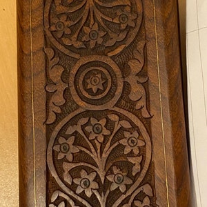 Jerbatum Jewellery Box - Brass Inlayed with Carved Woodwork Rosewood