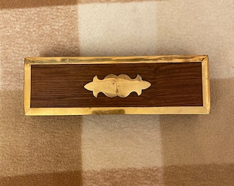 Atsu Jewellery Box / Pencil Case - Brass Inlayed with Carved Woodwork Rosewood