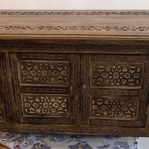 Beautiful Glucsi Rectangular Hand Sculpted And Carved Mango Wood Cabinets