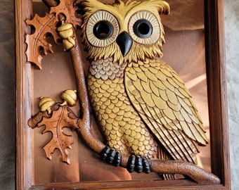 Owl Coppercraft Picture 1977 Dart Plastic and Copper Plates