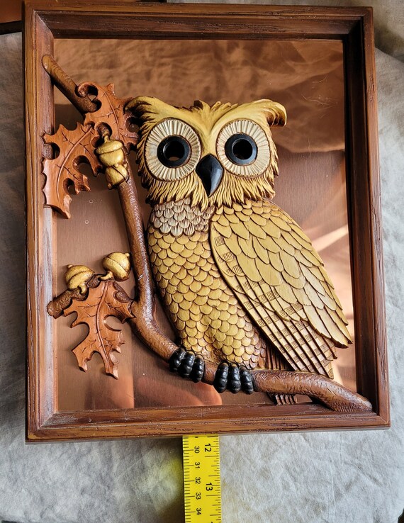 Owl Coppercraft Picture 1977 Dart Plastic and Copper Plates