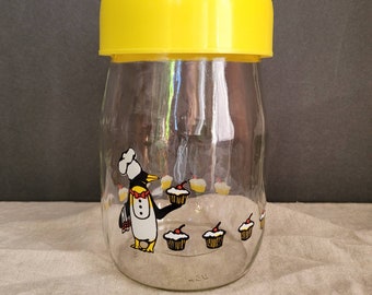 Treat Jar - Carlton Glass Penguin cupcake jar with lid yellow