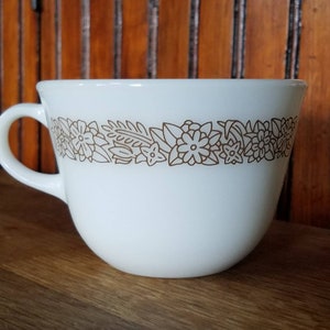Mug - Pyrex Woodland Flowers Brown pattern milk glass vintage kitchen