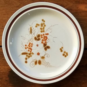 Dinner Plate - Four Seasons Collection made in Japan stoneware (4)- Autumn Bouquet floral pattern 1960-1970s vintage brown and orange