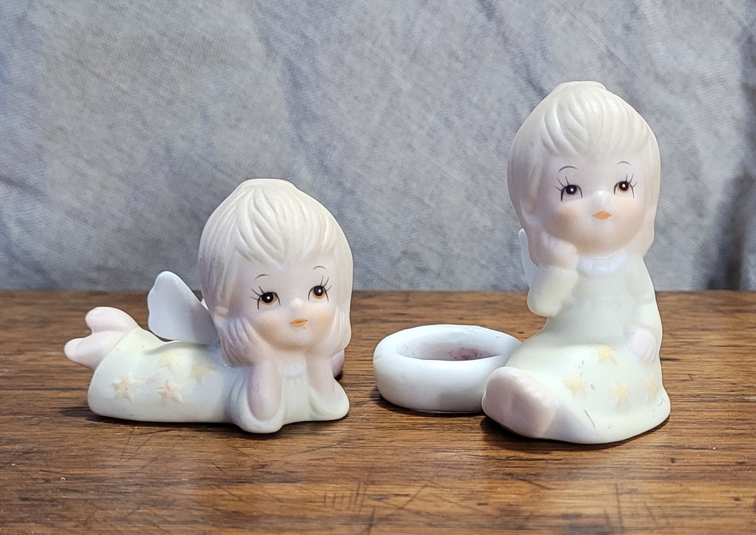 Angel Candle Hugger Set Vintage Geo. Z. Lefton 1982 the Christopher