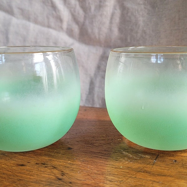 Glasses set, Green Roly Poly Blendo glasses set small round glassware barware 1960s