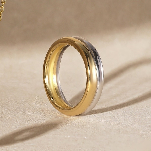 Two Tone Ring, Gold Plated, Rhodium Plated,  Mixed Metal Ring for every day, Trending Ring