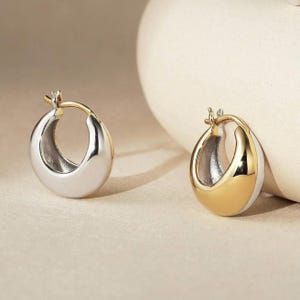 Two Tone Huggies, Trendy Jewelry 2024, Mixed Metal Earrings, Best Handmade Jewelry for Wife, Sisters and Best Friends