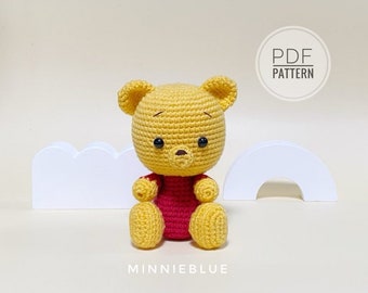 Puh virkmönster, virkad Nalle Puh, amigurumi Puh, virka amigurumi, PDF-mönster.