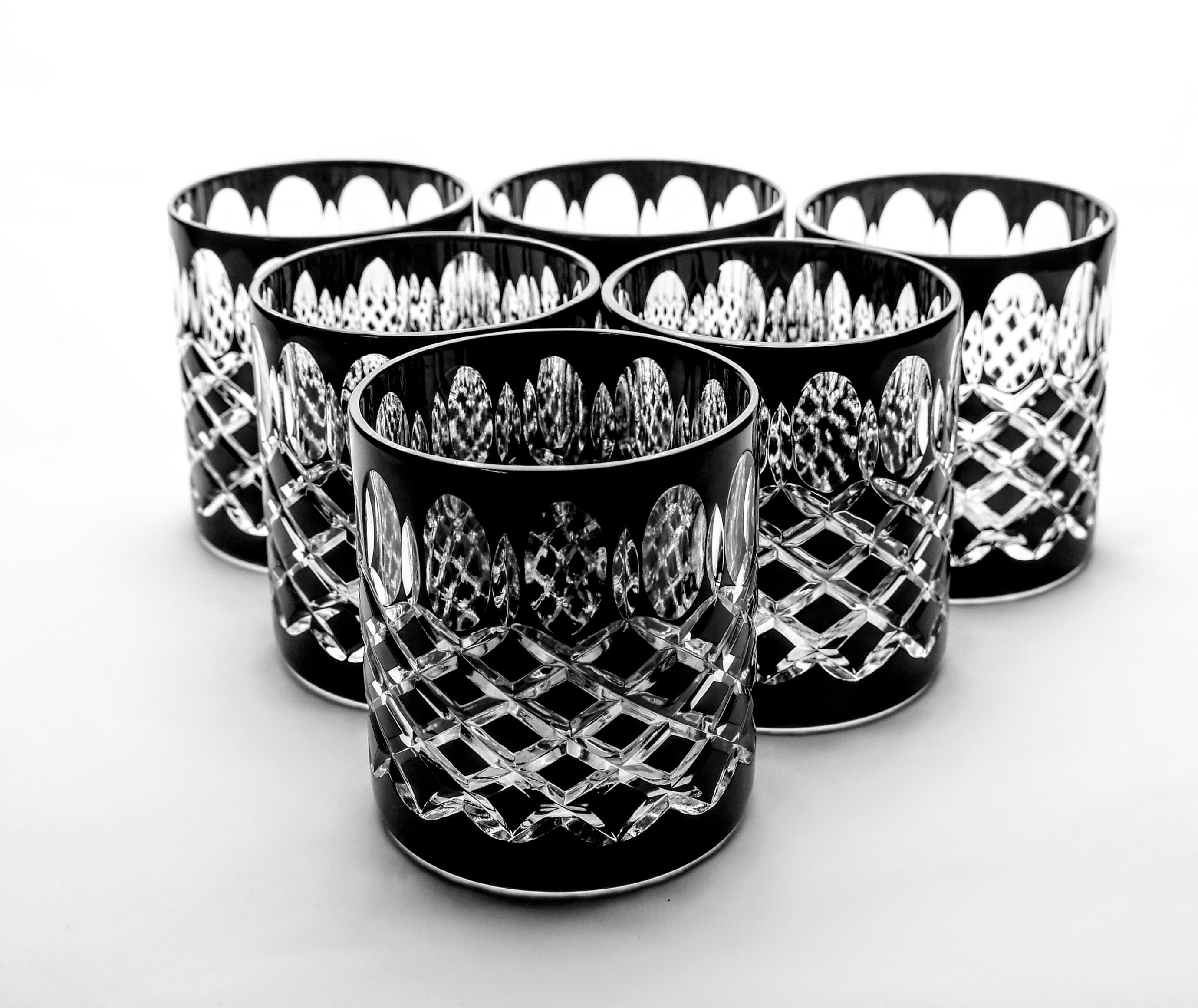 Marika Black Crystal Whiskey Glasses 280ml Olive Lattice 6 Pcs Etsy