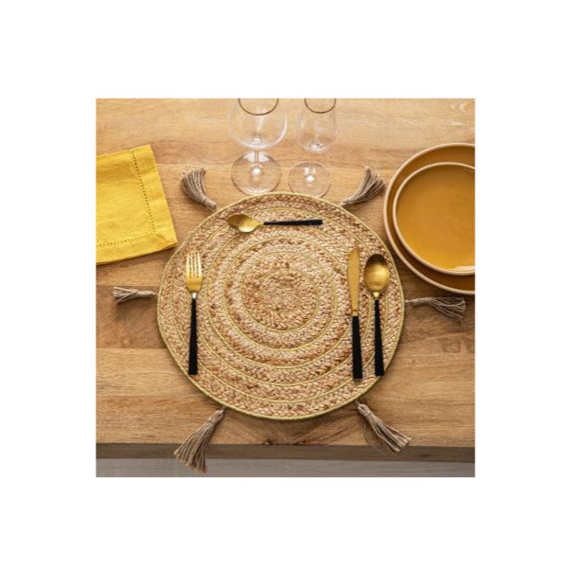 Set of 2 jute table mats round jute coasters table mat with Etsy