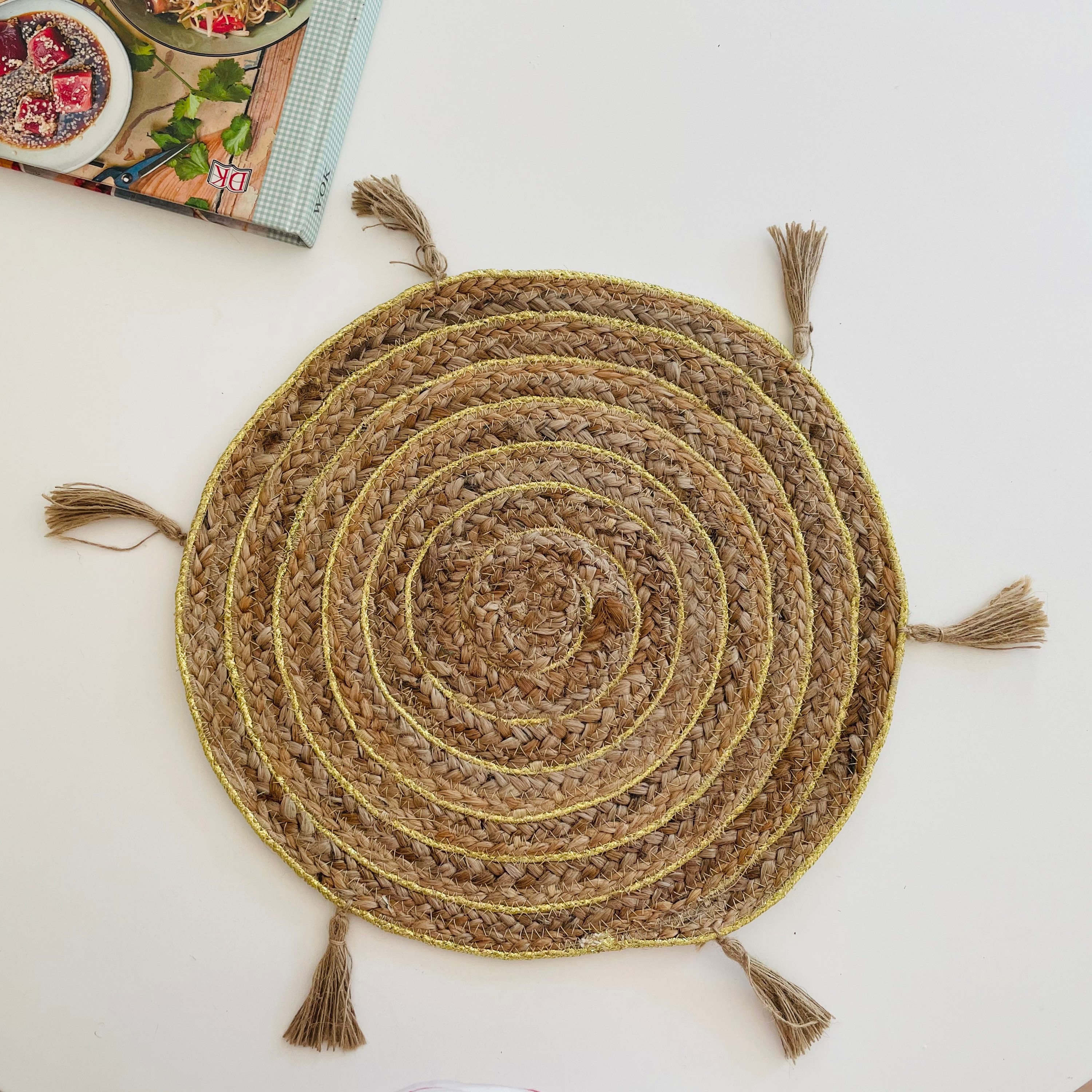 Set of 2 jute table mats round jute coasters table mat with Etsy