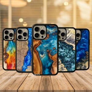 Coque en bois et résine pour iPhone 16 Pro Max, coque en bois pour iPhone 17, 15, 14, 13, 12, coque en bois et résine pour Samsung S25 Ultra, coque pour Samsung Galaxy