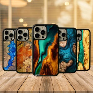 Coque personnalisée en bois et résine pour iPhone 16 Pro Max, coque pour iPhone 17, 15, 14, 13, 12, coque en bois et résine pour Samsung S25 Ultra, coque Samsung Galaxy