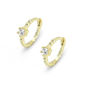 Dainty Gold Boho Earrings, White Zirkonia Huggie Earrings, Small Huggie Hoop Earrings 14K Gold Plated 925 Silver, Boho Jewelry Gift for her