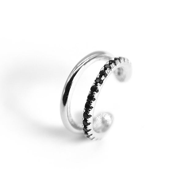 Schwarzer Ear Cuff Silber 925, Minimalistische Clip Ohrringe, Ohrklemme Schwarz, Conch Ohrring ohne Piercing, Ohrmanschette