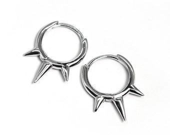 Drei Spike Ohrringe Silber 925, 3 Spike Creolen, Creolen mit Stacheln, Huggie Ohrringe, Gothic Schmuck Geschenk für Frauen