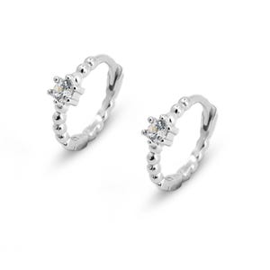 Dainty Boho Earrings, White Zirkonia Huggie Earrings, Huggie Hoop Earrings, Hoop Earrings Silver 925, Minimalist Jewelry Gift for her